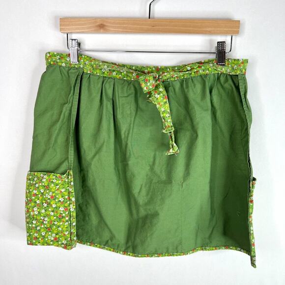Vintage Green Floral Half Apron With Pockets - Picture 5 of 6